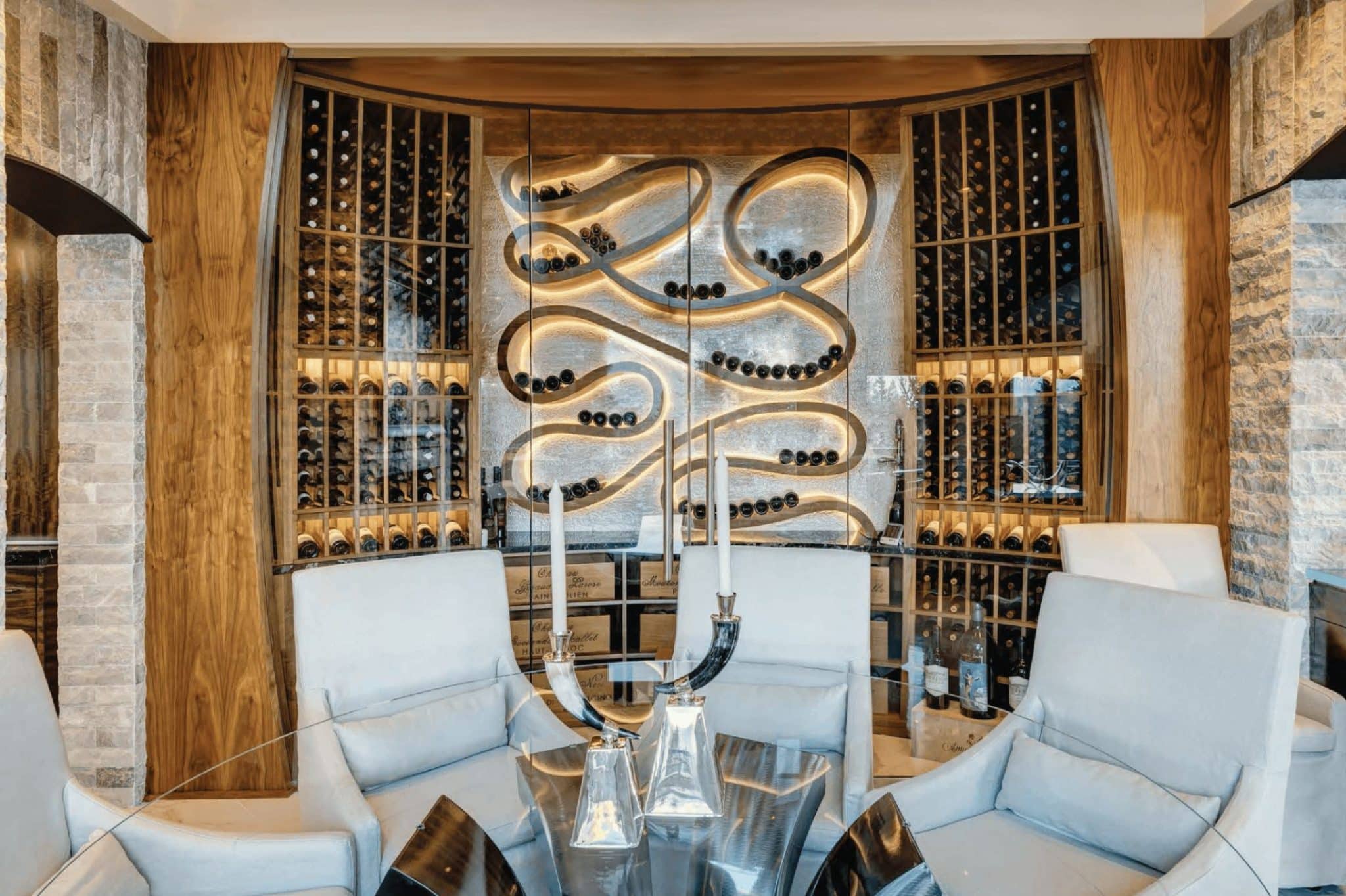 Wine cellar design with accent lighting from Genuwine Cellars