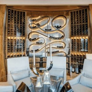 Wine cellar design with accent lighting from Genuwine Cellars