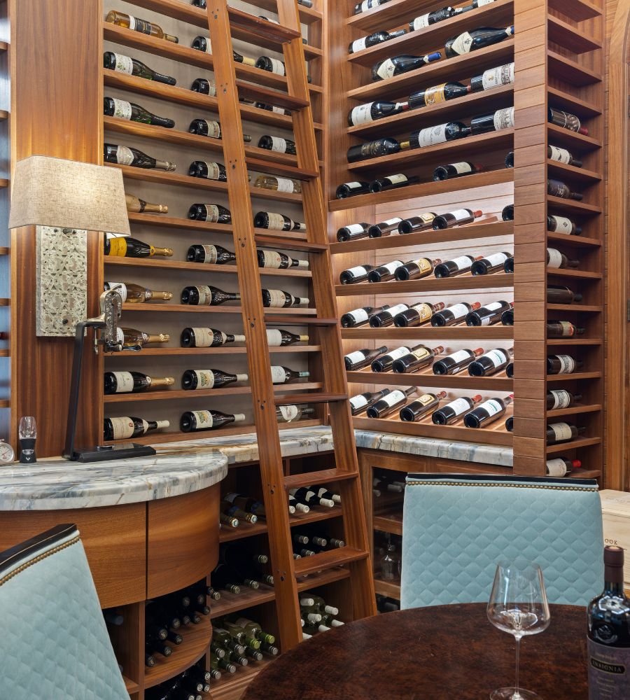 Traditional wine cellar with custom ladder