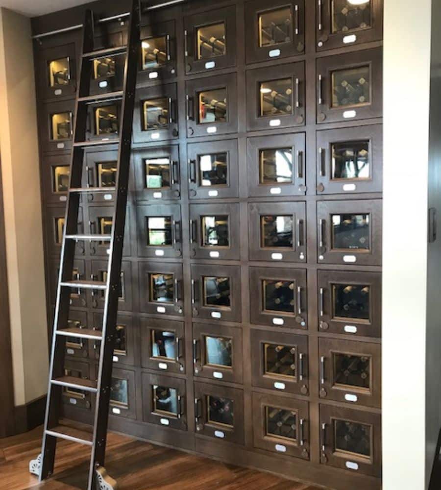 wine storage lockers with custom ladder - Genuwine Cellars